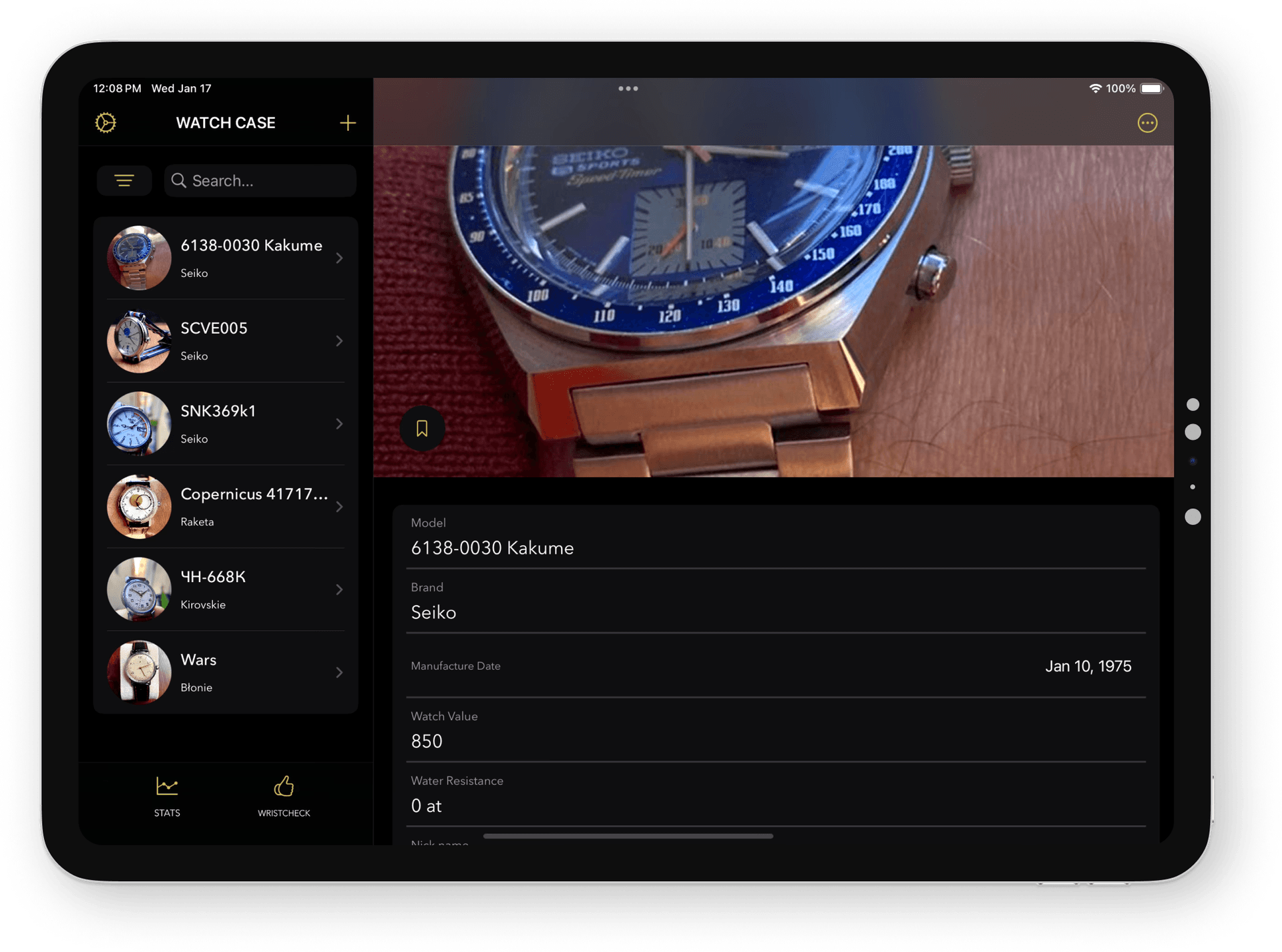 The Watch Case App, showing options to set up your blog