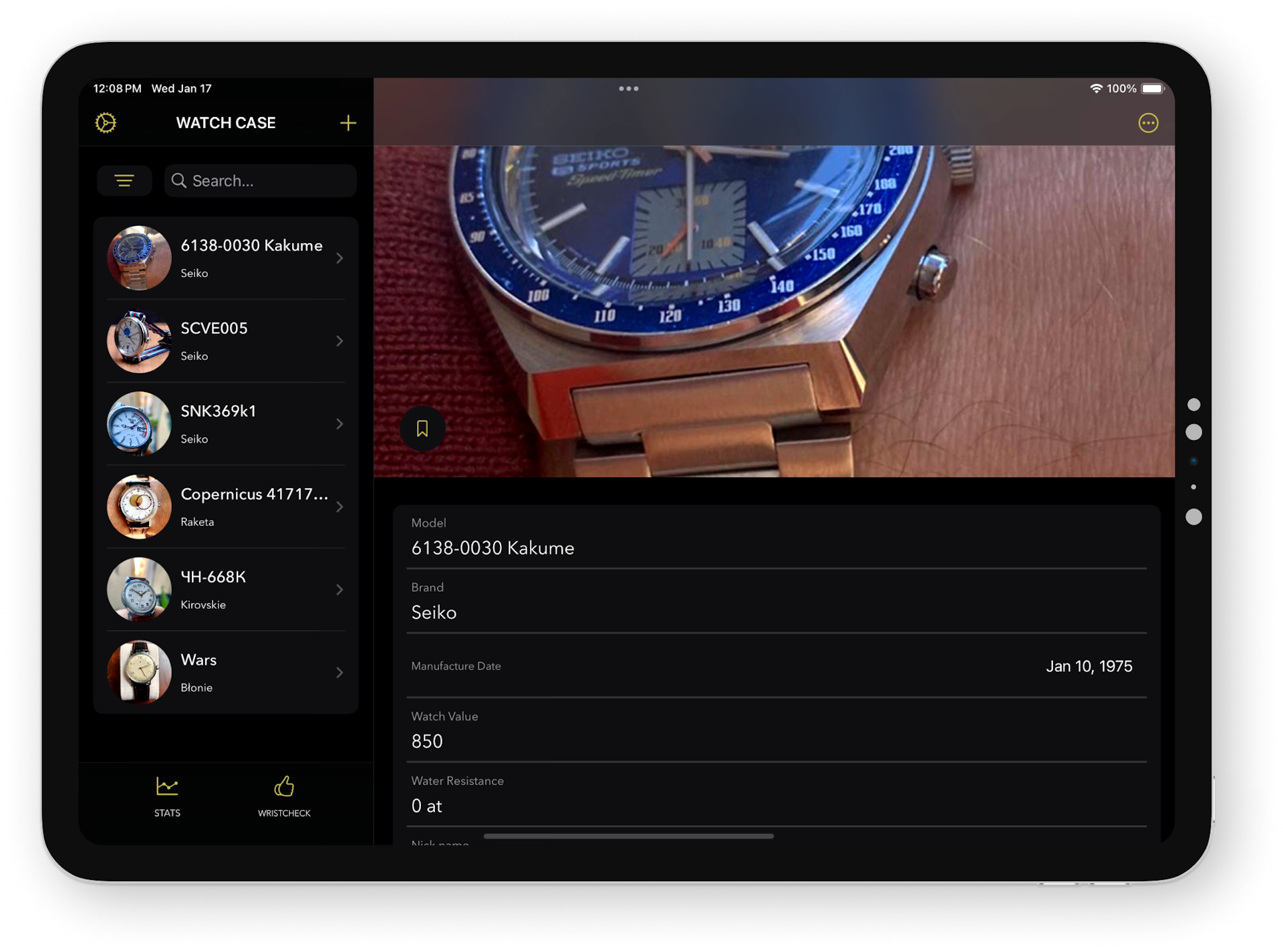 The Watch Case App, showing options to set up your blog