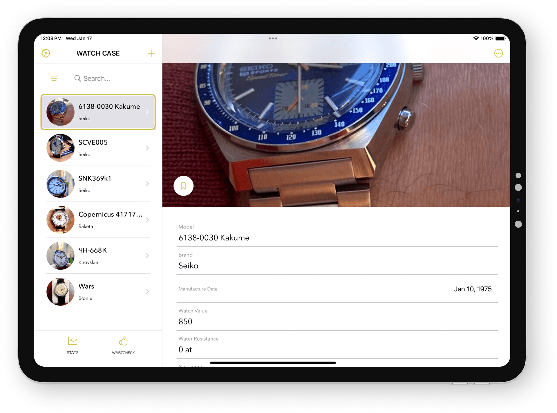 The Watch Case App, showing options to set up your blog